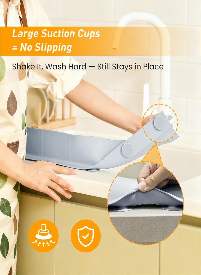 AyNirser Kitchen Sink Splash Guard 23" Silicone Water Guard with Strong Suction Cups, Faucet & Countertop Protector, Bathroom & Sink Edge Splash Guard Strip, Easy Install, Dishwasher Safe-Grey - Image 3